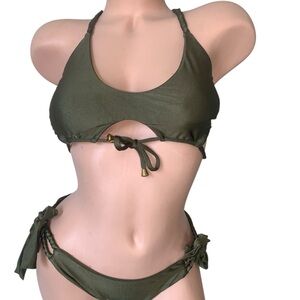 Elegant Olive Tie-Front Bikini Set